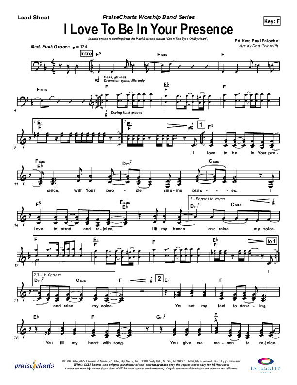 I Love To Be In Your Presence Lead Sheet (SAT) (Paul Baloche)