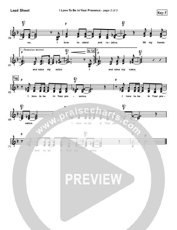 I Love To Be In Your Presence Lead Sheet (SAT) (Paul Baloche)