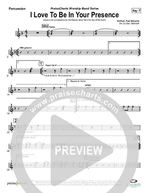 I Love To Be In Your Presence Percussion (Paul Baloche)