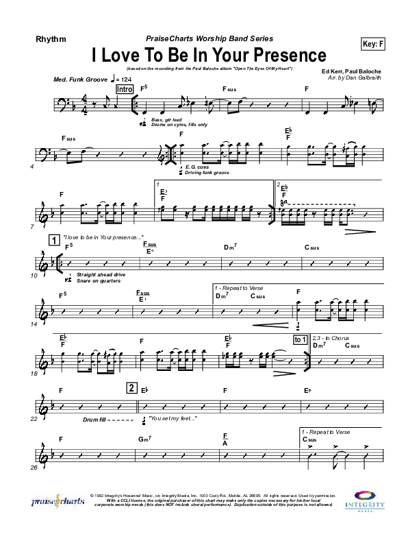 I Love To Be In Your Presence Rhythm Chart (Paul Baloche)