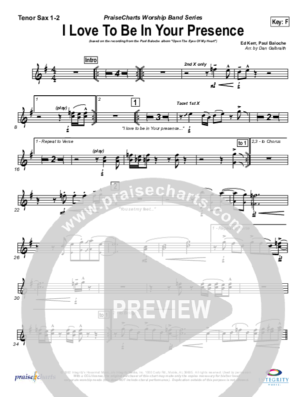 I Love To Be In Your Presence Tenor Sax 1/2 (Paul Baloche)