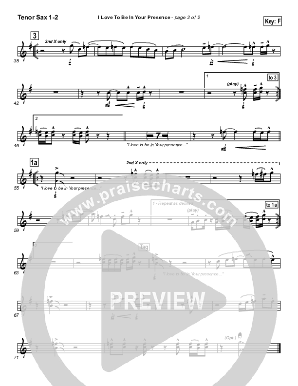 I Love To Be In Your Presence Tenor Sax 1/2 (Paul Baloche)