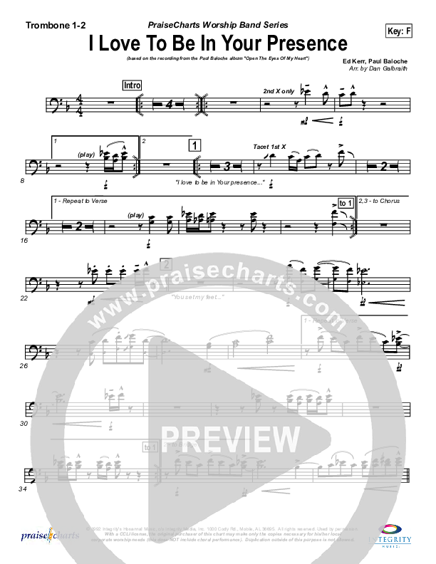 I Love To Be In Your Presence Trombone 1/2 (Paul Baloche)