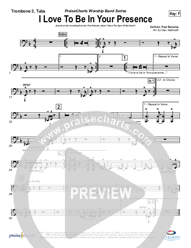 I Love To Be In Your Presence Trombone 3/Tuba (Paul Baloche)