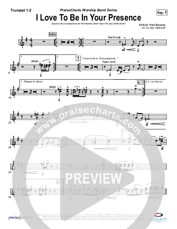 I Love To Be In Your Presence Trumpet 1,2 (Paul Baloche)