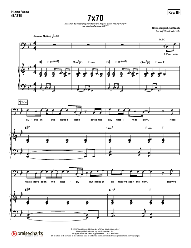 7x70 Piano/Vocal (SATB) (Chris August)