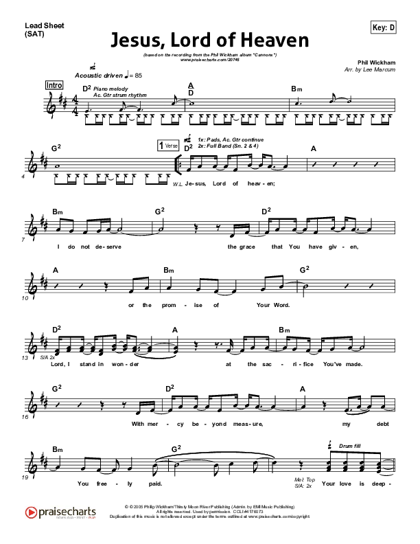 Jesus Lord Of Heaven Sheet Music PDF (Phil Wickham) PraiseCharts