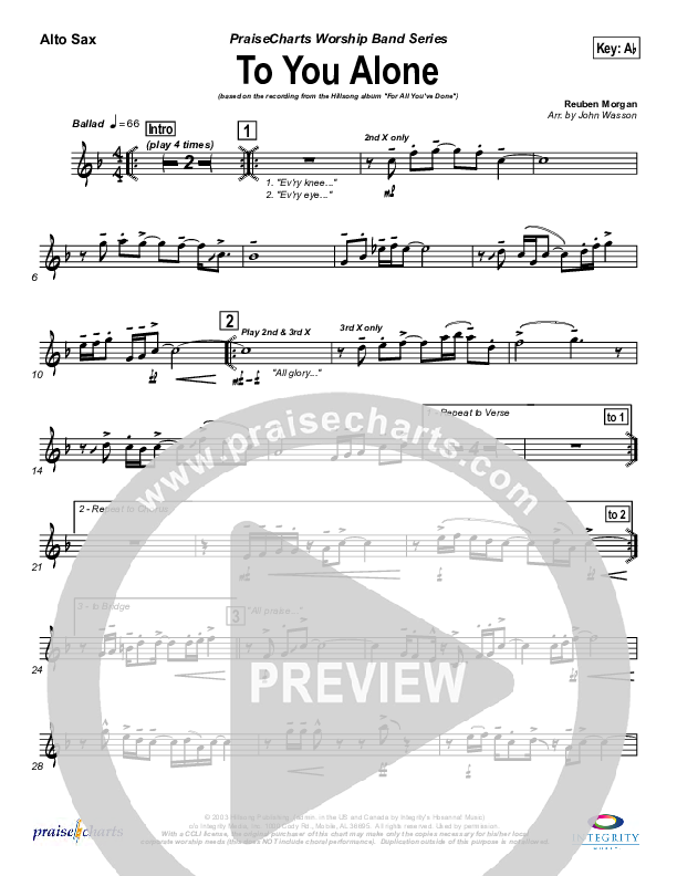 To You Alone Alto Sax (Hillsong Worship)