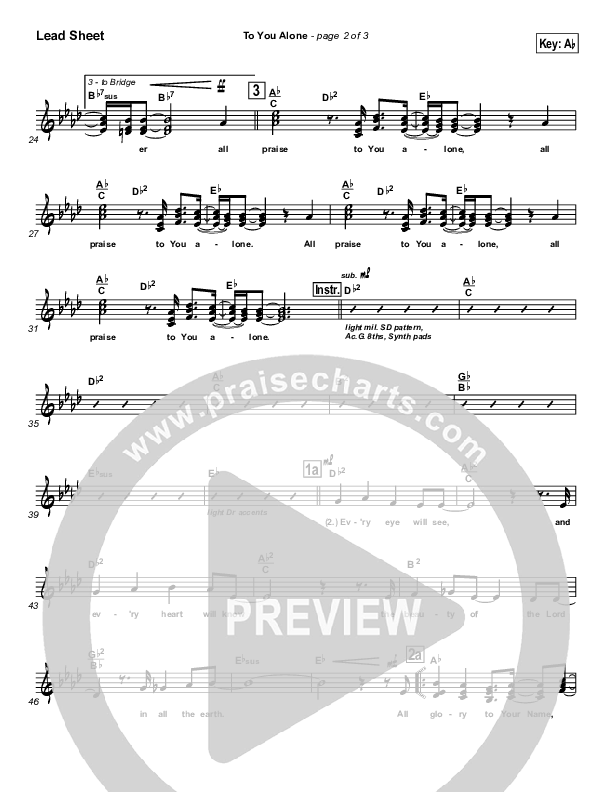 To You Alone Lead Sheet (Hillsong Worship)