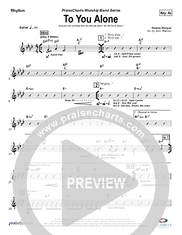 To You Alone Rhythm Chart (Hillsong Worship)