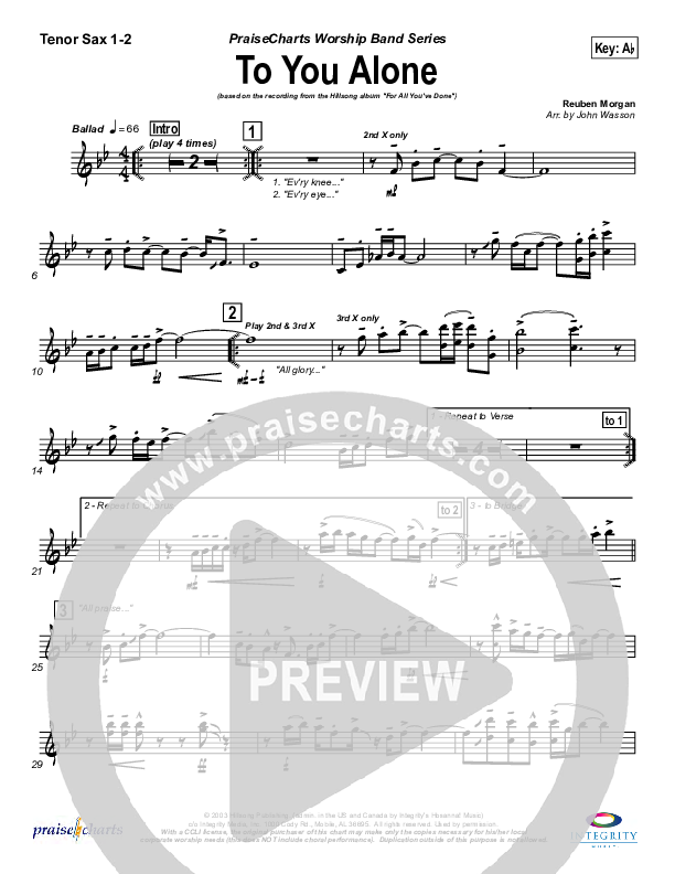 To You Alone Tenor Sax 1/2 (Hillsong Worship)