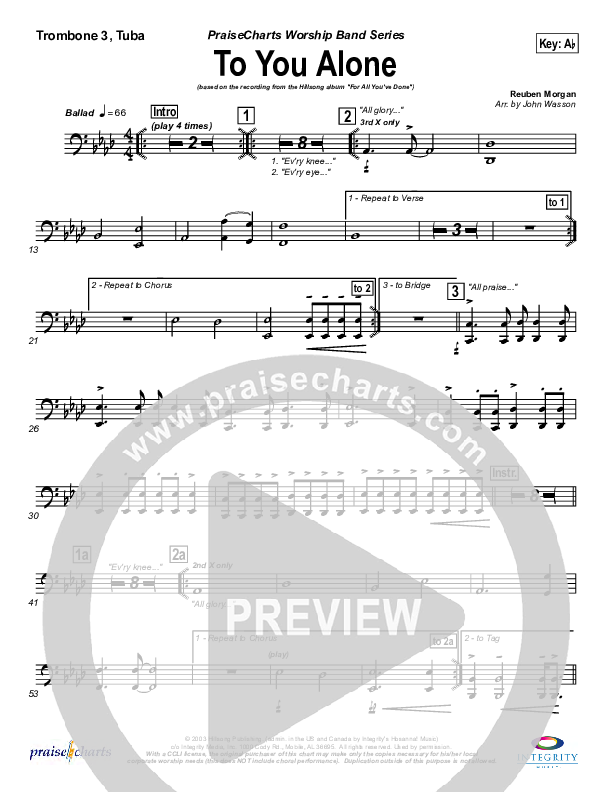 To You Alone Trombone 3/Tuba (Hillsong Worship)