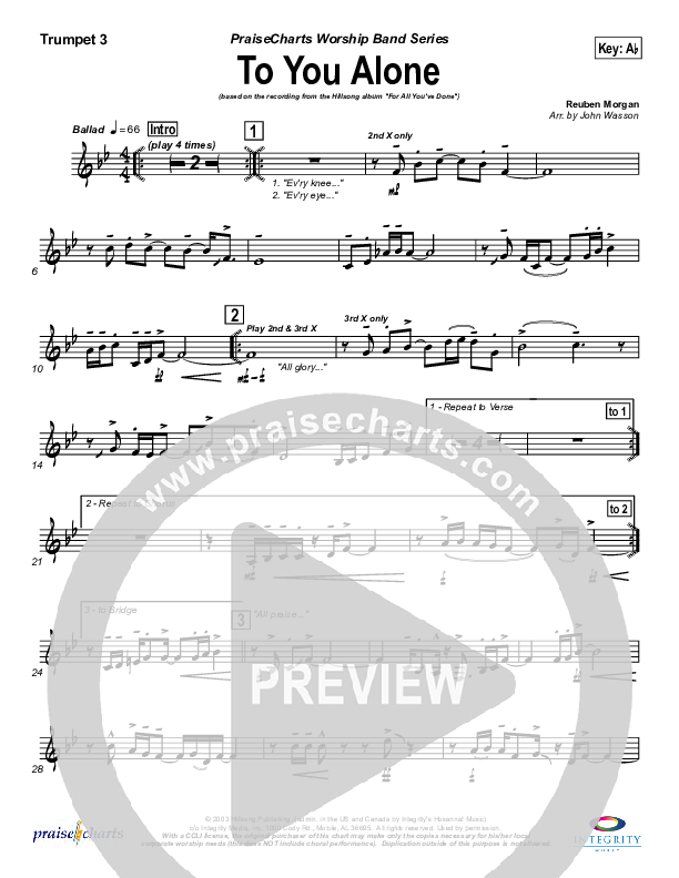 To You Alone Trumpet 3 (Hillsong Worship)