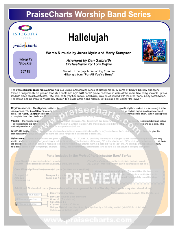 Hallelujah Cover Sheet (Hillsong Worship)