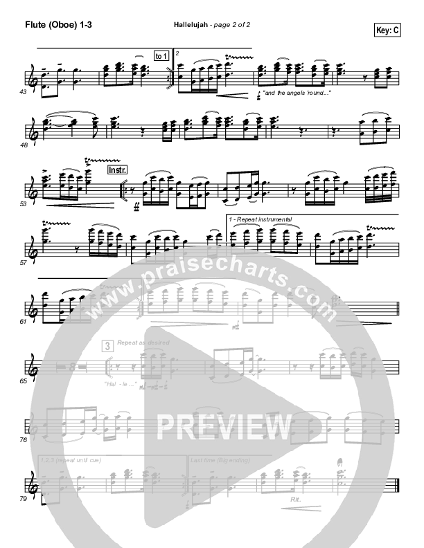 Hallelujah Flute/Oboe 1/2/3 (Hillsong Worship)