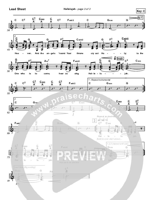 Hallelujah Lead Sheet (SAT) (Hillsong Worship)