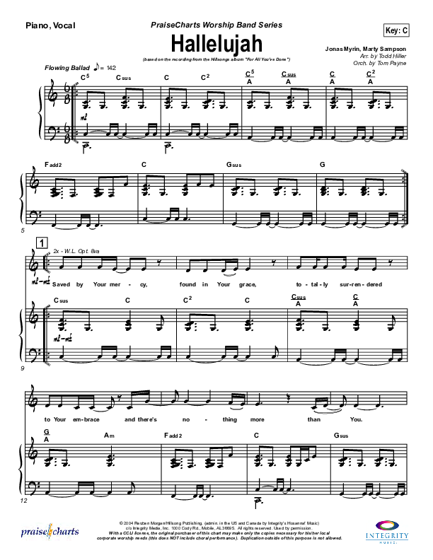 Hallelujah Piano/Vocal (Hillsong Worship)