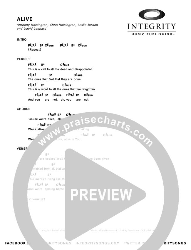 Alive Chords (All Sons & Daughters) PraiseCharts