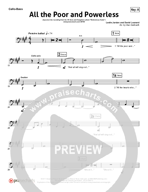 All The Poor And Powerless Cello/Bass (All Sons & Daughters)