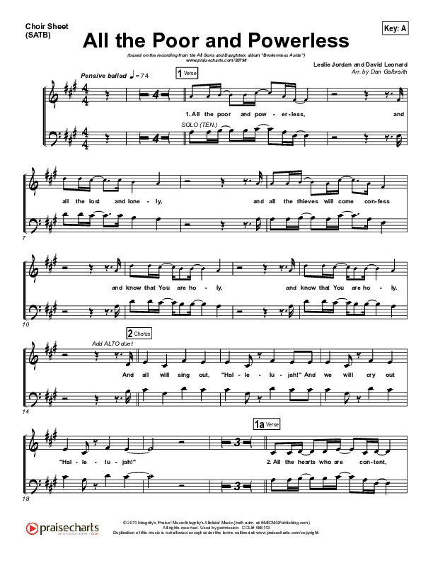 All The Poor And Powerless Choir Sheet (SATB) (All Sons & Daughters)