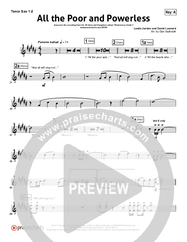 All The Poor And Powerless Tenor Sax 1/2 (All Sons & Daughters)