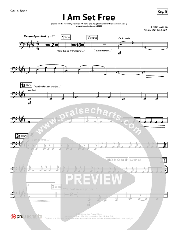 I Am Set Free Cello/Bass (All Sons & Daughters)