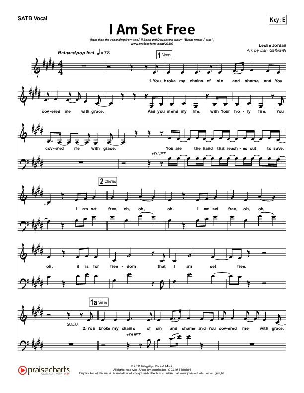 I Am Set Free Choir Sheet (SATB) (All Sons & Daughters)