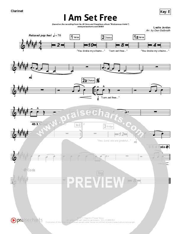 I Am Set Free Clarinet (All Sons & Daughters)