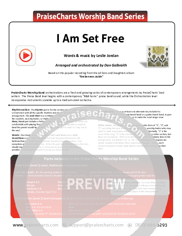 I Am Set Free Cover Sheet (All Sons & Daughters)