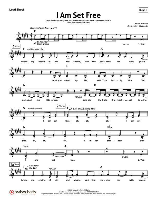 I Am Set Free Lead Sheet (SAT) (All Sons & Daughters)