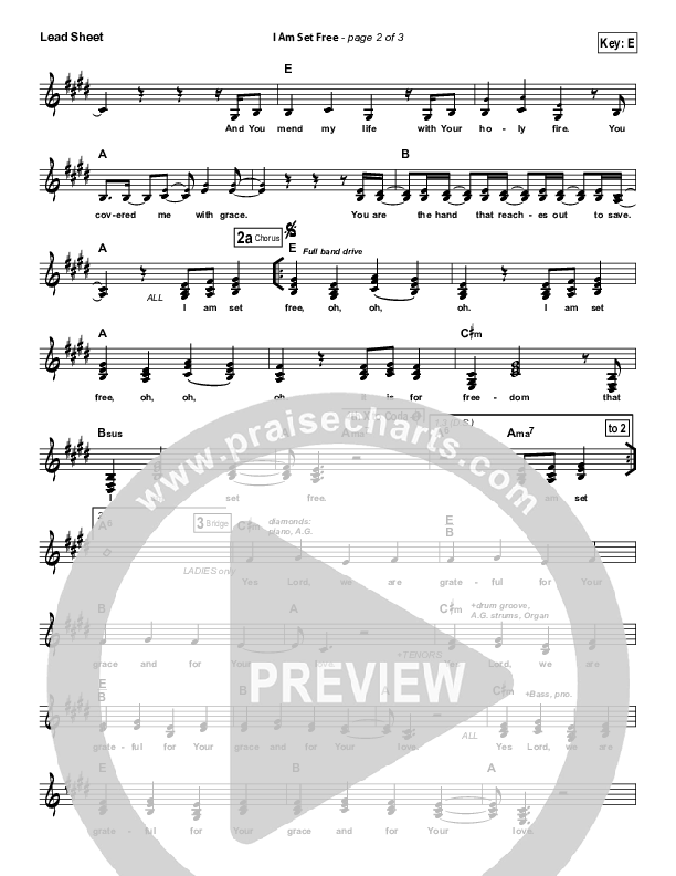I Am Set Free Lead Sheet (SAT) (All Sons & Daughters)