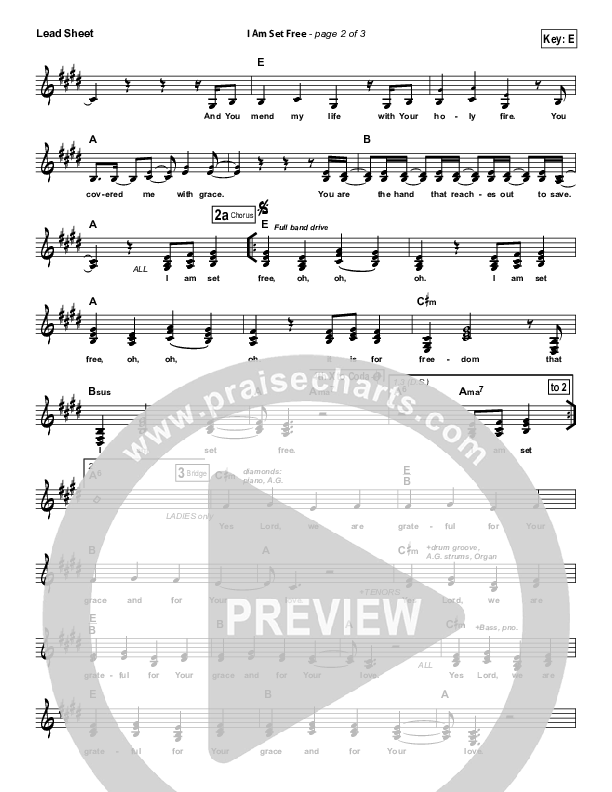I Am Set Free Lead Sheet (SAT) (All Sons & Daughters)