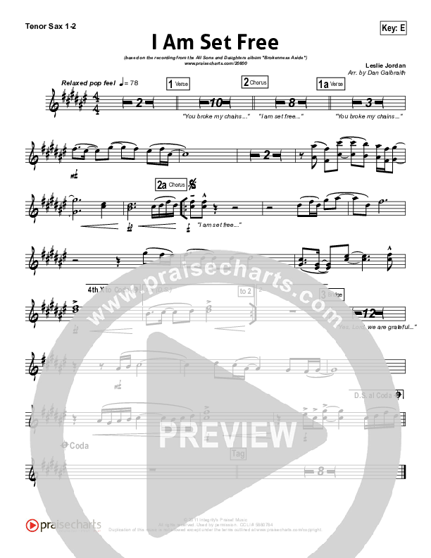 I Am Set Free Tenor Sax 1/2 (All Sons & Daughters)