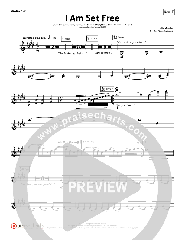 I Am Set Free Violin 1/2 (All Sons & Daughters)