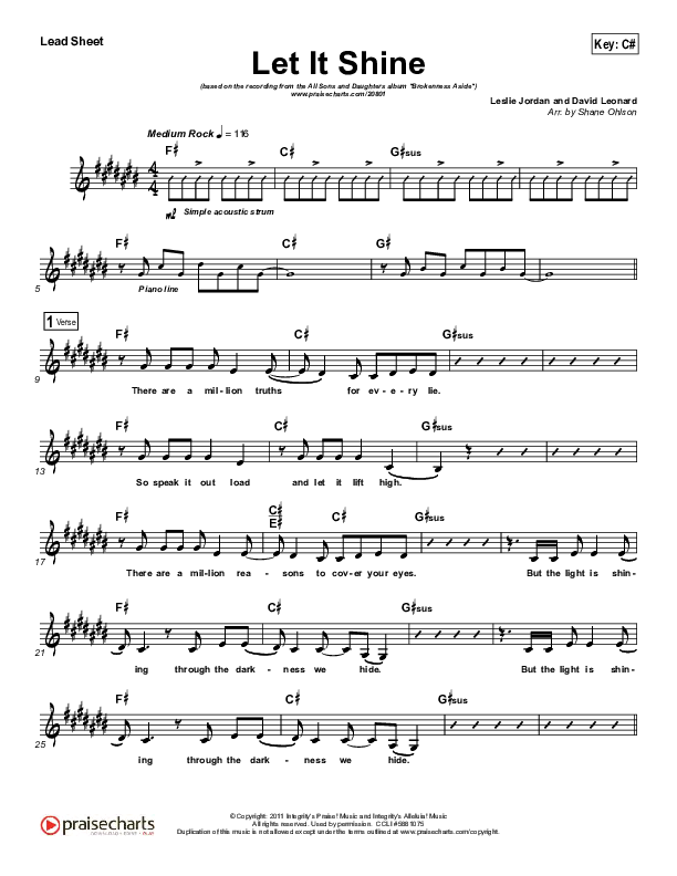 Let It Shine Lead Sheet (All Sons & Daughters)