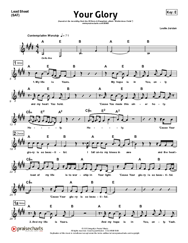Your Glory Lead Sheet (SAT) (All Sons & Daughters)
