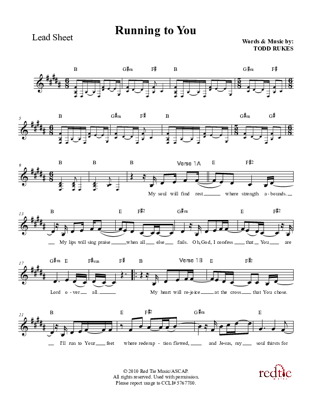 Running To You Lead Sheet (Exodus)