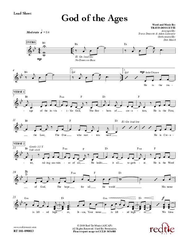 God Of The Ages Lead Sheet (Charles Billingsley / Red Tie Music)