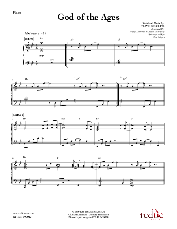God Of The Ages Piano Sheet (Charles Billingsley / Red Tie Music)