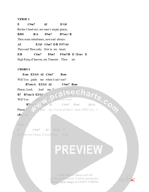 Be Thou My Vision (Will You Guide Me) Chord Chart (Charles Billingsley / Red Tie Music)