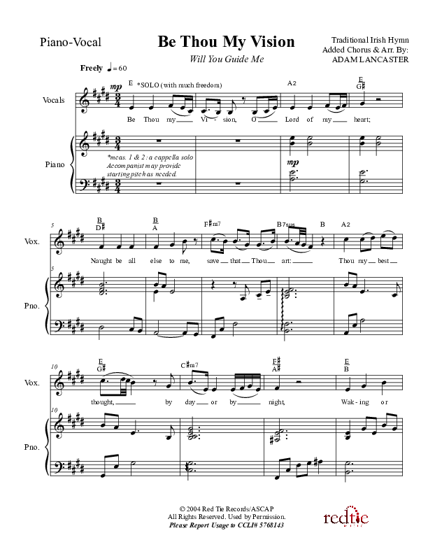 Be Thou My Vision (Will You Guide Me) Piano/Vocal (Charles Billingsley / Red Tie Music)