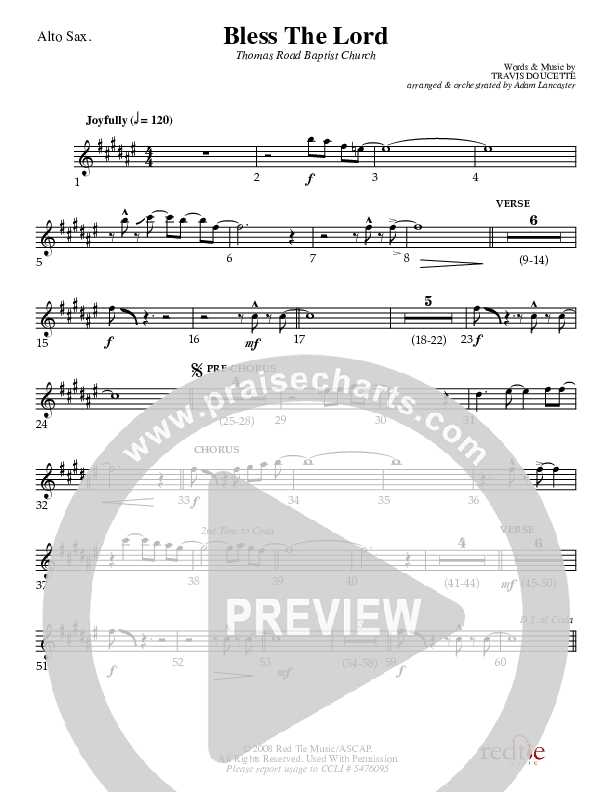 Bless The Lord Alto Sax (Charles Billingsley / Red Tie Music)