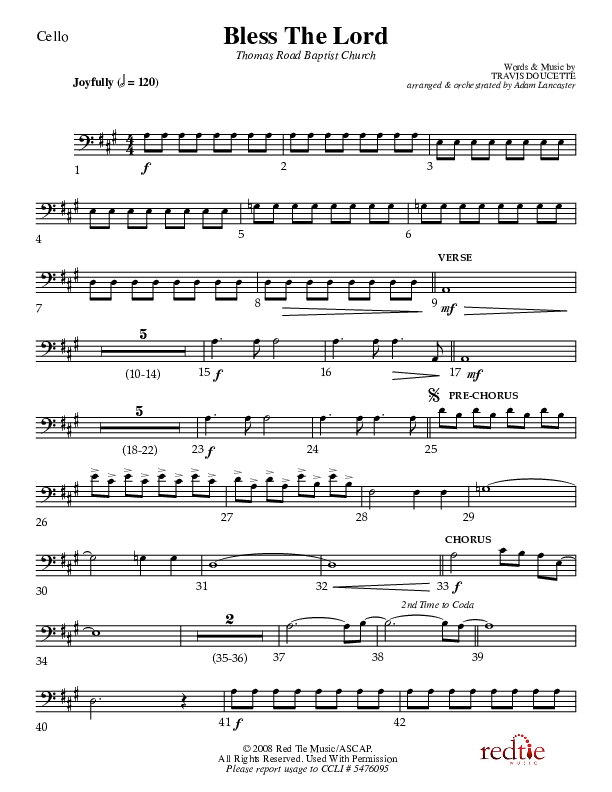 Bless The Lord Cello (Charles Billingsley / Red Tie Music)
