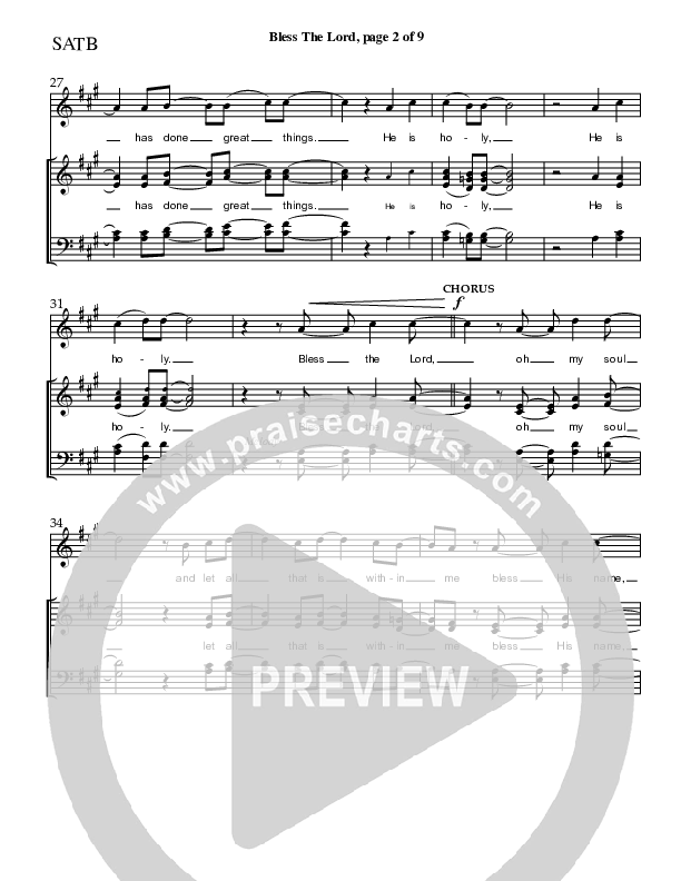 Bless The Lord Choir Vocals (SATB) (Charles Billingsley / Red Tie Music)