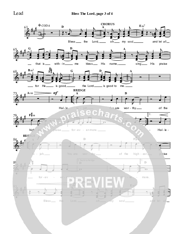 Bless The Lord Lead Sheet (Charles Billingsley / Red Tie Music)