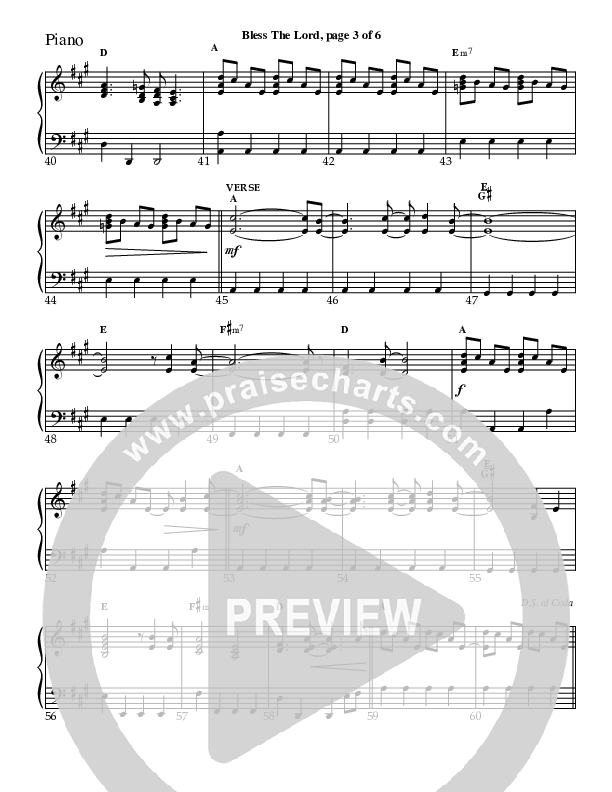 Bless The Lord Piano Sheet (Charles Billingsley / Red Tie Music)