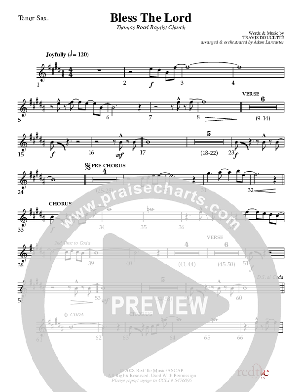 Bless The Lord Tenor Sax 2 (Charles Billingsley / Red Tie Music)