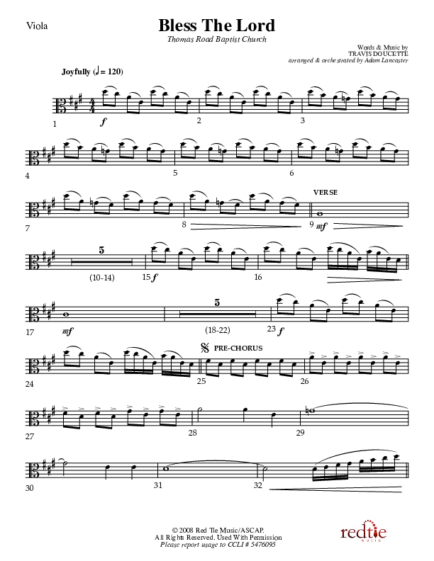 Bless The Lord Viola (Charles Billingsley / Red Tie Music)