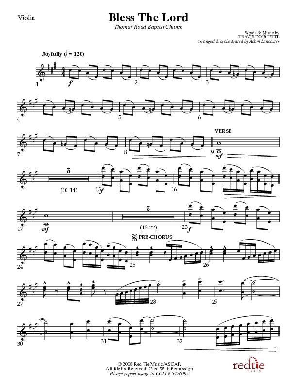 Bless The Lord Violins (Charles Billingsley / Red Tie Music)