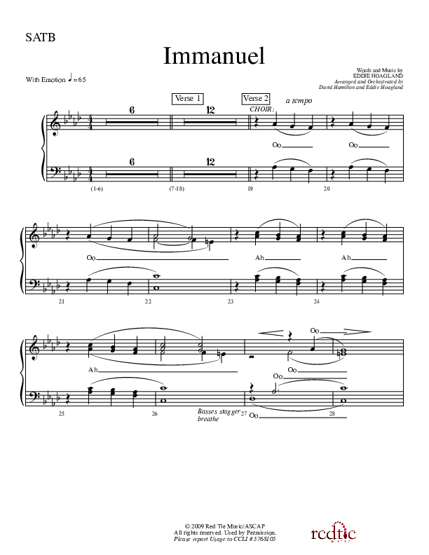 Immanuel Choir Vocals (SATB) (Charles Billingsley / Red Tie Music)